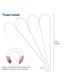 2pcs Stainless Steel Crochet Hooks & Bead Threader, Easy-to-use Tools For Diy Jewelry Making - Silver - View 4