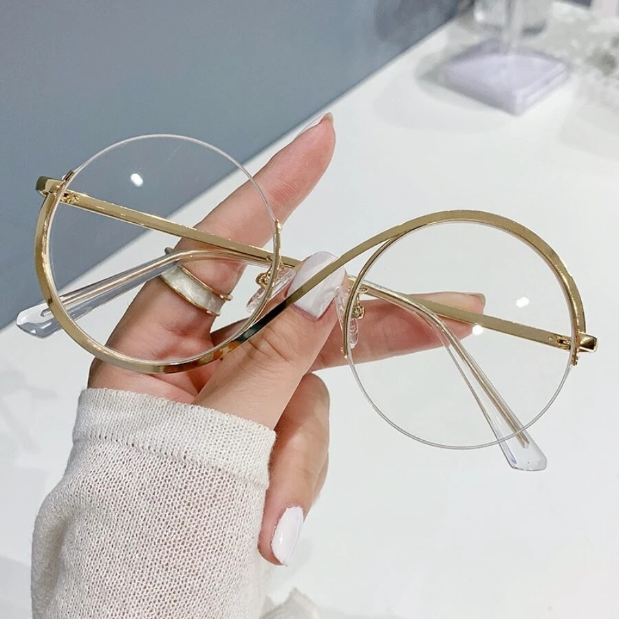 Nuevos Lentes Sin Montura Con Forma Asimétrica En "s", Marco De Metal Semirrígido, Forma Concava Simple Y Decente, Unisex Y Moderno - Dorado - Ver 1