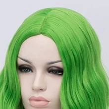 綠色中心部分卷長款人造假髮適合女士,合適的適用於日常穿著,派對,角色扮演 - 綠色 - 查看 6