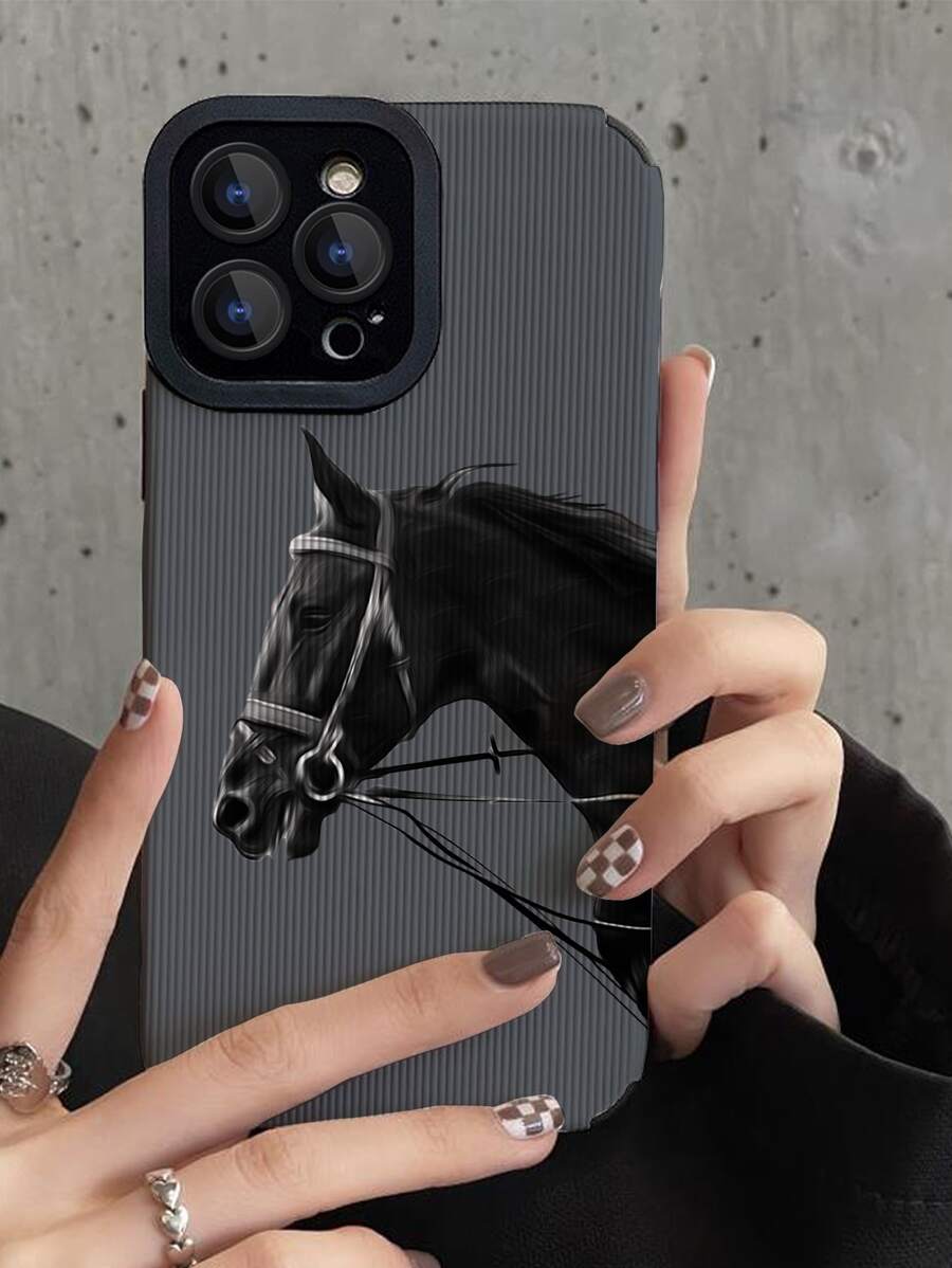 Apple Horse Pattern Phone Case Compatible With IPhone15/15Plus/15Pro/15Promax - Dark Grey - View 1