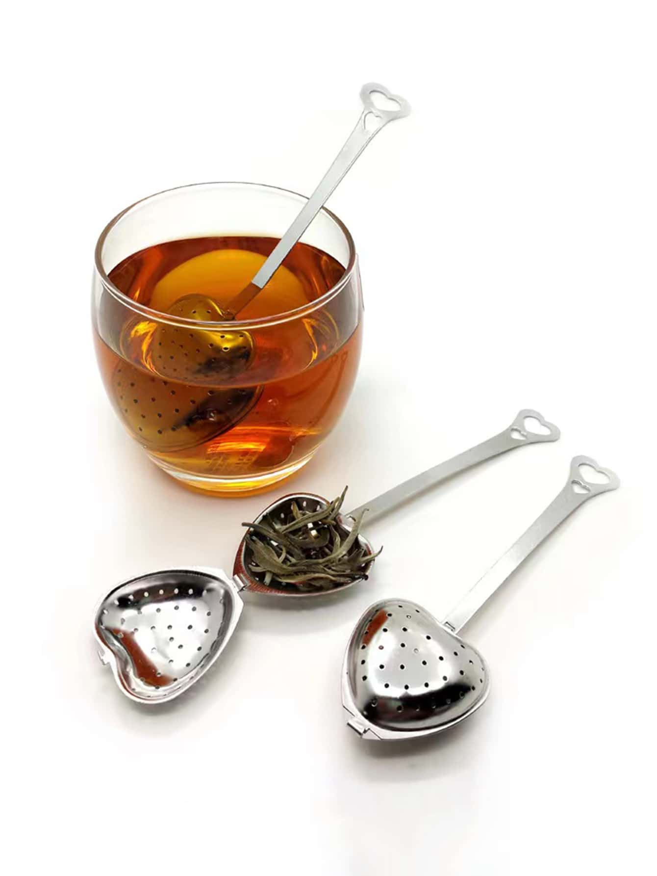 1 cái Dụng cụ lọc trà hình trái tim bằng thép không gỉ, Bộ lọc trà văn phòng, Dụng cụ ngâm gia vị, Ấm trà kiểu ép Quay lại trường học - Bạc - Xem 1