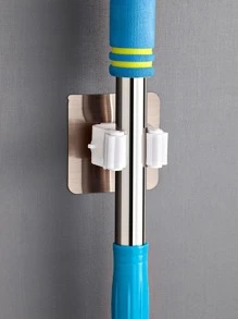 1 pieza perforar Soporte de fregona Soporte de almacenamiento de baño montado en la pared Escoba Perchero fuerte Adhesivo Gancho para limpieza Herramienta - Blanco - Ver 6