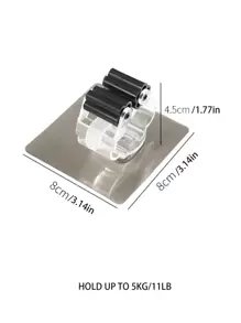 1 pieza perforar Soporte de fregona Soporte de almacenamiento de baño montado en la pared Escoba Perchero fuerte Adhesivo Gancho para limpieza Herramienta - Blanco - Ver 7