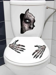 1 Pieza Adhesivo De Tapa De Inodoro Con Patrón De Mano Y Cara De Fantasma De Horror De Halloween - Multicolor - Ver 2
