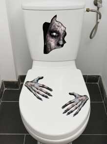 1 Pieza Adhesivo De Tapa De Inodoro Con Patrón De Mano Y Cara De Fantasma De Horror De Halloween - Multicolor - Ver 1