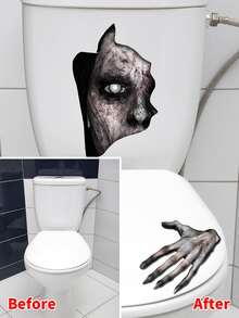 1 Pieza Adhesivo De Tapa De Inodoro Con Patrón De Mano Y Cara De Fantasma De Horror De Halloween - Multicolor - Ver 4