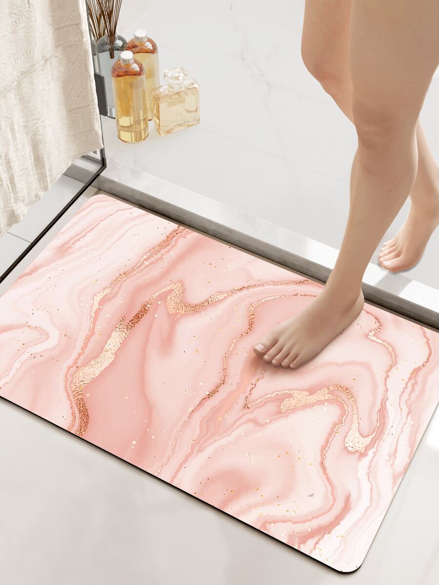 Thảm Tắm Họa Tiết Đá Cẩm Thạch, Bắc Âu Polyester Chống Trơn Trượt Thấm Hút Thảm Nhà Tắm Cho Phòng Tắm - Hồng - Xem 1