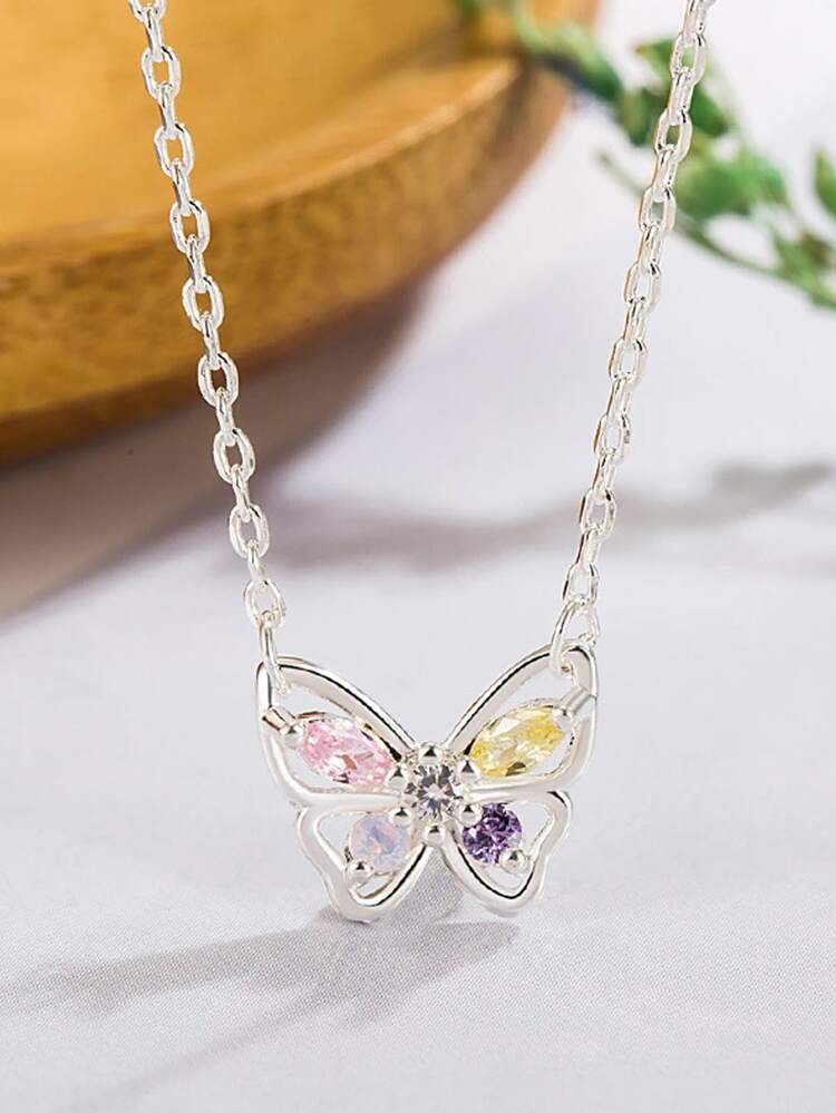 New Sweet Elegant Sparkling Butterfly Pendant Girl Jewelry Necklace Women's Birthday Gift
