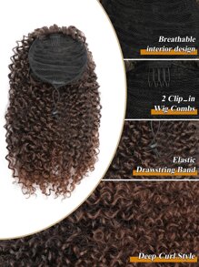14 Pulgadas Extensión De Coleta Rizada Con Cordón Para Mujeres, Piezas De Cabello De Fibra Sintética Resistente Al Calor De Extensión De Coleta Afro Kinky Corta Para Color Marrón Oscuro - Multicolor - Ver 4