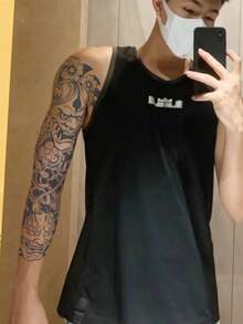 Traditional Style Waterproof And Non-reflective Face Mask Pattern & Floral Pattern Sleeve Tattoo Sticker For Men's And Women's Arms - Black - View 2