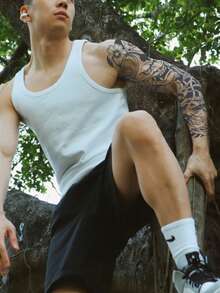 Traditional Style Waterproof And Non-reflective Face Mask Pattern & Floral Pattern Sleeve Tattoo Sticker For Men's And Women's Arms - Black - View 5