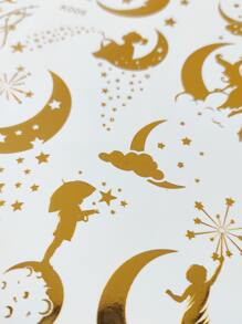 2 piezas Etiqueta engomada del tatuaje temporal luna , hada , gatito diseño hojuela dorada - Dorado - Ver 7