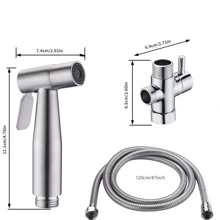 1入高壓手持坐浴噴頭,不銹鋼手持噴頭坐浴,手持布尿布噴頭,浴室淋浴設備 - 銀色 - 查看 5