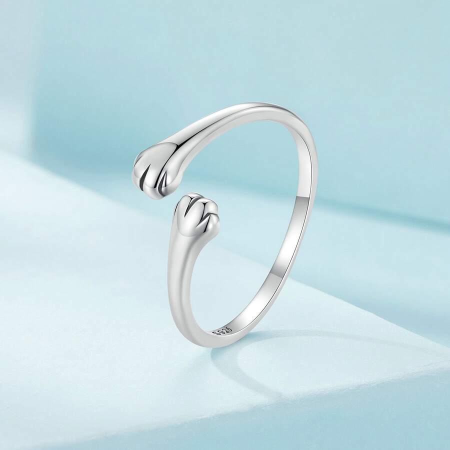 WOSTU 1入組新品到貨100%925純銀迷人的貓咪環適合女士原始精細的首飾類