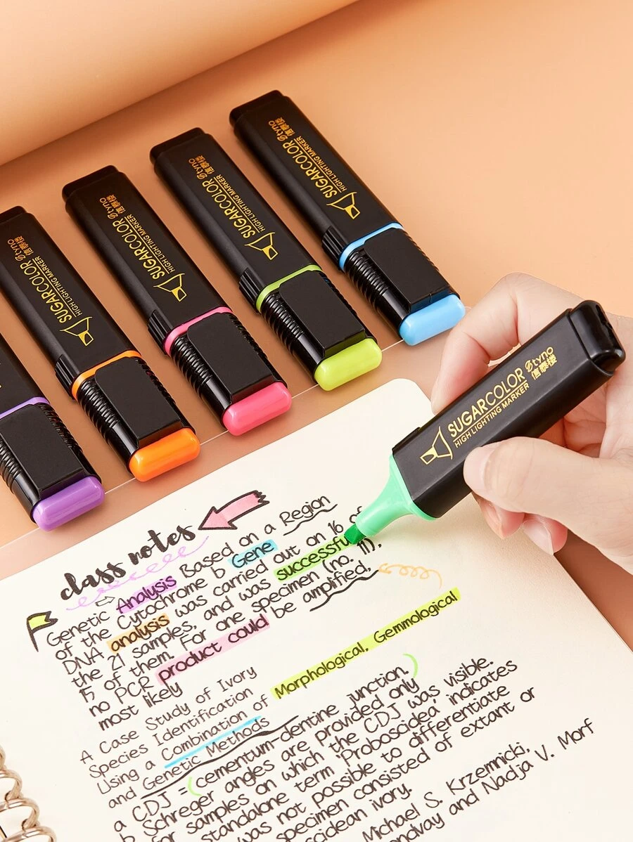 6/12pcs Fluorescent Highlighter Marker Pens, Multi-Color Neon Highlight Pens For Note Taking, Thick Tip, Suitable For Bullet Journals, Back To School - Multicolor - View 1