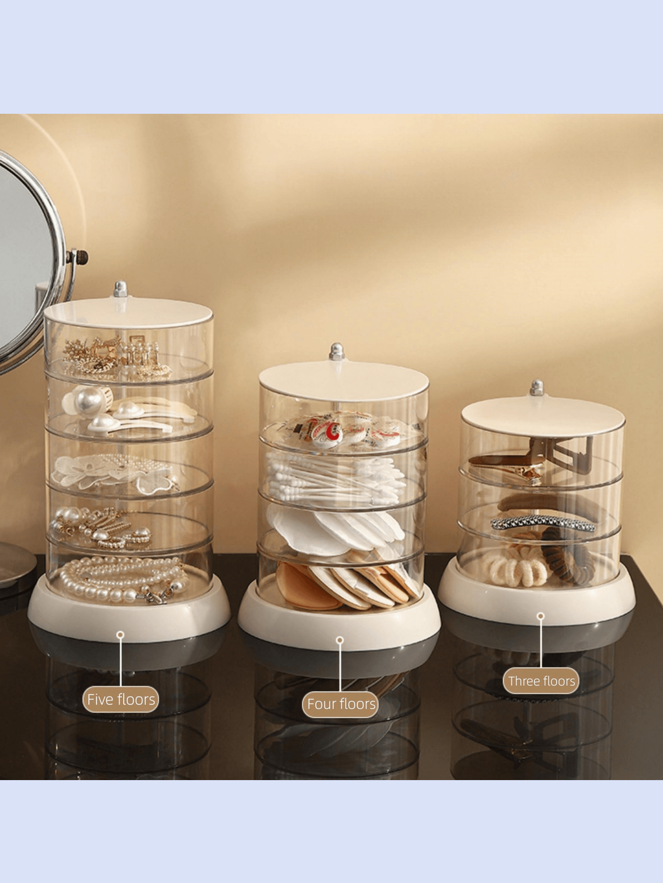 5tier Jewelry Storage Box, Transparent Makeup Organizer, Rotatable