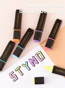 6/12pcs Fluorescent Highlighter Marker Pens, Multi-Color Neon Highlight Pens For Note Taking, Thick Tip, Suitable For Bullet Journals, Back To School - Multicolor - View 3