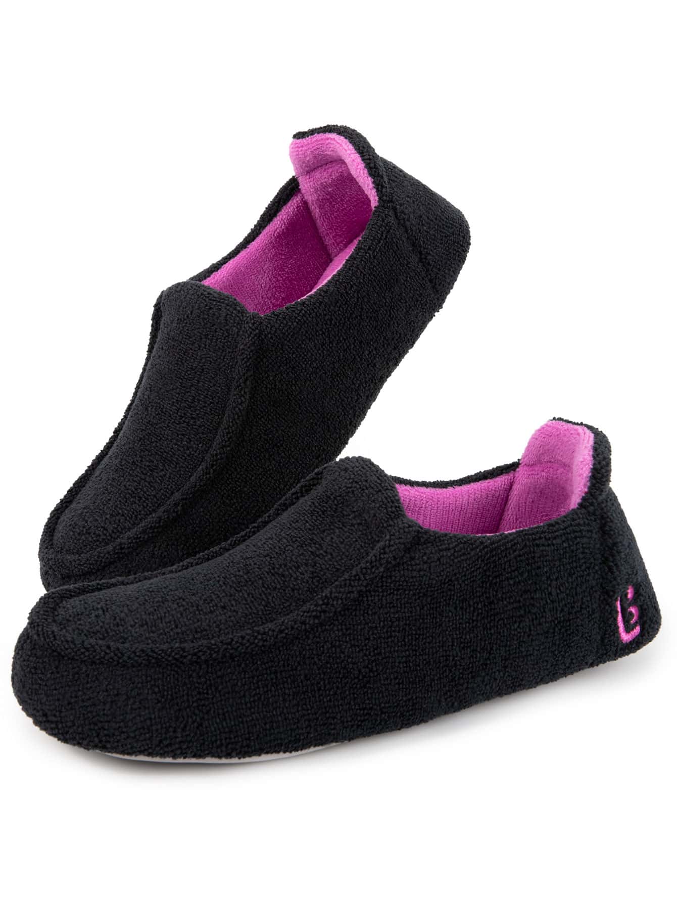 LongBay Women's Memory Foam Slippers Breathable Terry Cloth House Shoes for Ladies Washable Closed Hoodback Slippers Rubber Soles Indoor - 黑色 - 查看 1