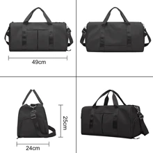 男女黑色健身包乾濕分離便攜式單肩包,輕便隨身健身包適合游泳、瑜伽、運動、健身房和週末度假小行李包 - 黑色 - 查看 3