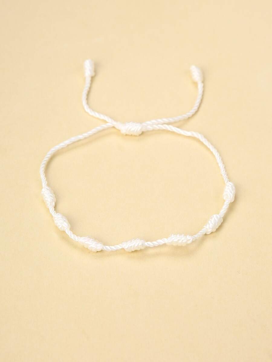 1個男女皆宜的幸運紅結手鏈,編織手鏈 - 白色 - 查看 1