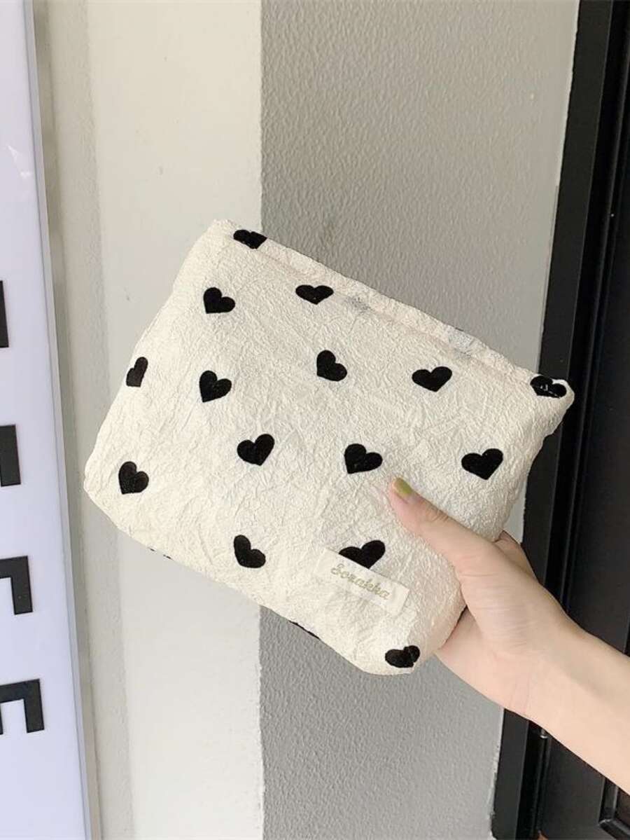 Học sinh Vải Cái túi Love Tuổi  Giảm Dễ thương Vải Nắm tay Túi mỹ phẩm Làm đẹp Túi trang điểm Túi bảo quản - Đen và trắng - Xem 1