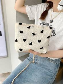 Học sinh Vải Cái túi Love Tuổi  Giảm Dễ thương Vải Nắm tay Túi mỹ phẩm Làm đẹp Túi trang điểm Túi bảo quản - Đen và trắng - Xem 2