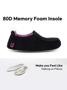 LongBay Women's Memory Foam Slippers Breathable Terry Cloth House Shoes for Ladies Washable Closed Hoodback Slippers Rubber Soles Indoor - 黑色 - 查看 4