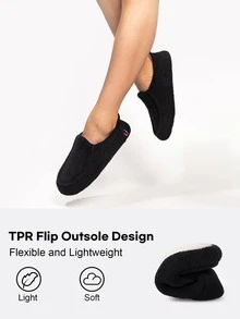 LongBay Women's Memory Foam Slippers Breathable Terry Cloth House Shoes for Ladies Washable Closed Hoodback Slippers Rubber Soles Indoor - 黑色 - 查看 3