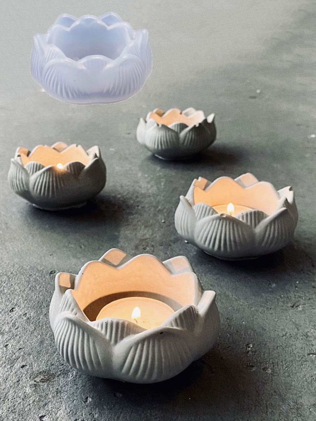 1 件莲花烛台石膏模具，莲花烛杯水泥模具，睡莲烛台水磨石硅胶模具 Jesmonite - 白色 - 查看 1