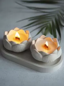 1 件莲花烛台石膏模具，莲花烛杯水泥模具，睡莲烛台水磨石硅胶模具 Jesmonite - 白色 - 查看 6