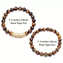 2pcs/Set 8mm Tiger Eye Stone Round Beads Elastic Yoga Bracelet For Men Holiday Birthday Gift For Boyfriends