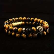 2pcs/Set 8mm Tiger Eye Stone Round Beads Elastic Yoga Bracelet For Men Holiday Birthday Gift For Boyfriends