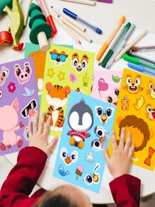 6 miếng dán tạo hình khuôn mặt cho trẻ em, 6 mẫu thiết kế động vật khác nhau dành cho trẻ em ủng hộ tiệc sinh nhật - Nhiều màu - Xem 5