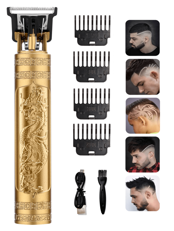 1pc Plastic Shell Rechargeable Portable Hair Clipper With 4 Attachment Combs, 1 Cleaning Brush And 1 Charge Cable, For Home Haircutting, Shaving And Hair Removal