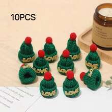 10 Piezas Broches De Pelo Con Mini Sombrero De Navidad Creativo Y Pompones - Verde - Ver 1