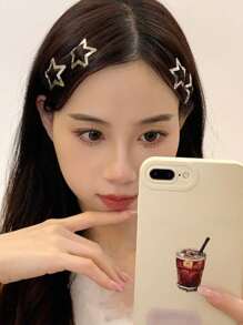 30入組女式金屬銀色星形髮夾,適用於日常使用,y2k風格街頭穿搭 - 銀色 - 查看 2