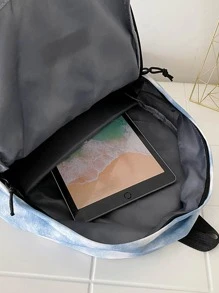 1pc Girls' Camo Tie-dye Nylon Backpack With Zipper Closure, Campus Fashion All-match Student School Bag For Daily Use