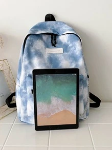 1pc Girls' Camo Tie-dye Nylon Backpack With Zipper Closure, Campus Fashion All-match Student School Bag For Daily Use