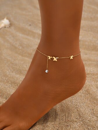 1入時尚不鏽鋼鑲嵌立方氧化鋯女腳鏈,豪華的腳飾