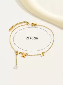 1pc Fashionable Stainless Steel Cubic Zirconia Inlaid Anklet For Women, Luxurious Foot Accessory - Yellow Gold - View 5