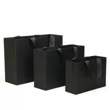 4pcs Black Paper Gift Bag With Twisted Rope Handles, In Small, Medium And Large Sizes, Suitable For Advertising, Gift Wrapping And Clothing Stores Valentine Day - Black - View 1