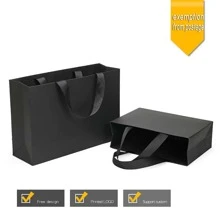 4pcs Black Paper Gift Bag With Twisted Rope Handles, In Small, Medium And Large Sizes, Suitable For Advertising, Gift Wrapping And Clothing Stores Valentine Day - Black - View 4
