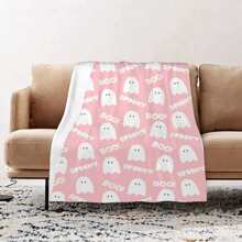 Halloween Pink Cute Ghost Pattern Soft Flannel Blanket For Bed And Sofa - Pink - View 3