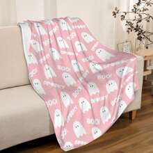 Halloween Pink Cute Ghost Pattern Soft Flannel Blanket For Bed And Sofa - Pink - View 4