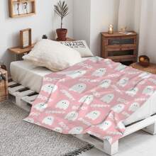 Halloween Pink Cute Ghost Pattern Soft Flannel Blanket For Bed And Sofa - Pink - View 5