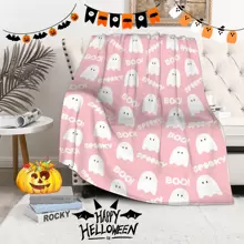 Halloween Pink Cute Ghost Pattern Soft Flannel Blanket For Bed And Sofa - Pink - View 1