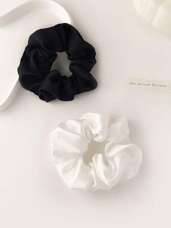 2개 여성용 부드럽고 매끄러운 모조 실크 헤어 스크런치 세트, 높은 탄성, 고급스럽고 다재다능한 블랙 앤 화이트 색상 캐주얼, 헤어 액세서리, 포니테일, 헤어 엘라스틱, 헤어 로프, 헤어 타이, 헤어 버블, 짐 스포츠 복장