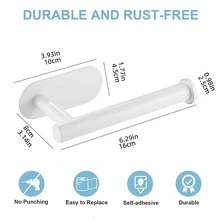 不銹鋼膠黏劑衛生紙架,掛壁式卷紙架適用於浴室,極簡風格設計 - 白色 - 查看 5