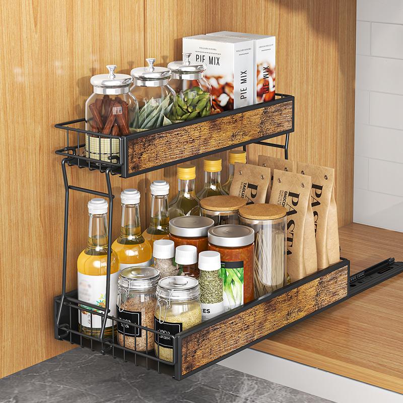 Kitchen Pullout Rail Storage Rack For Sink Countertop Condiment With