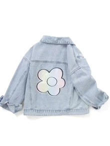 Balabala Tween Girl 春秋时尚花朵印花翻领牛仔夹克